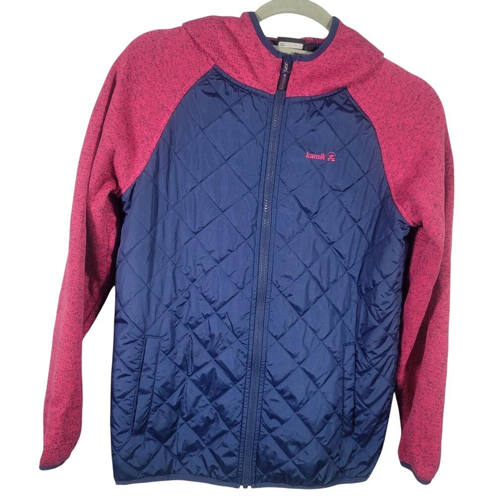 Kamik Girls Size 14 Quilted Hooded Jacket Blue Pink Zip Insulated
